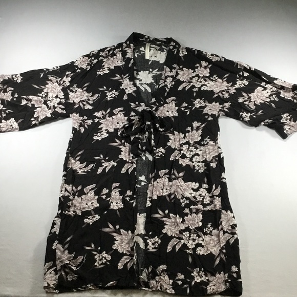 Spiritual Gangster Other - Spiritual Gangster Maya Black Floral Tie-Front Kimono Robe Swimsuit Cover Up OS
